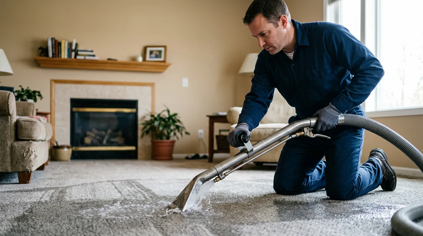 Water damage restoration technician working near Trona, CA